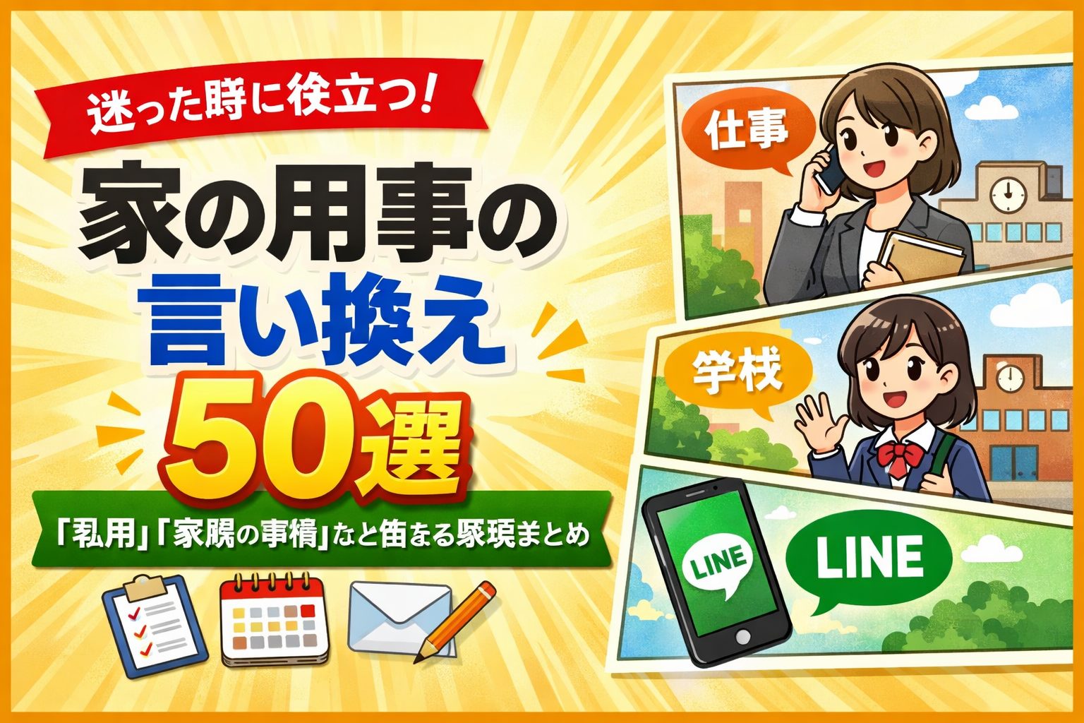 家の用事の言い換え50選｜「私用」「家庭の事情」など使える表現まとめ